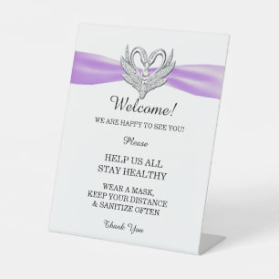Purple Ribbon Silver Swans Wedding Safety  Pedestal Sign