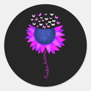 Purple Ribbon Sunflower Butterfly Overdose Awarene Classic Round Sticker