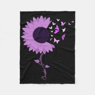 Purple Ribbon Sunflower Butterfly Overdose Awarene Fleece Blanket