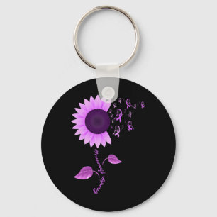 Purple Ribbon Sunflower Butterfly Overdose Awarene Key Ring