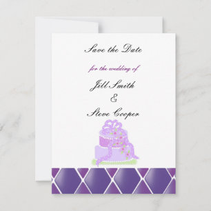 Purple Ribbon Wedding Cake Save the Date