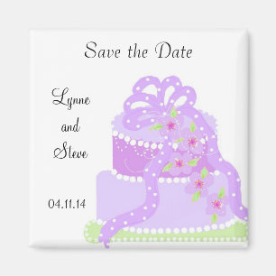 Purple Ribbon Wedding Cake Save the Date Magnet