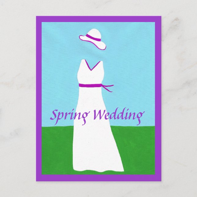 Purple Ribbon Wedding Dress Invitation Postcards (Front)