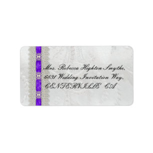 Purple Ribbon, White Satin Wedding Label