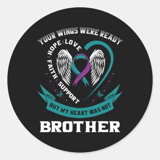 Purple Ribbon Wing Suicide Awareness Prevention Br Classic Round Sticker (Front)