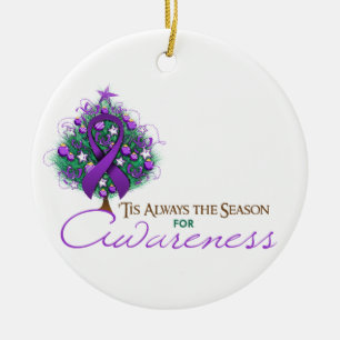 Purple Ribbon Xmas Awareness Season Ceramic Tree Decoration