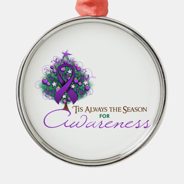 Purple Ribbon Xmas Awareness Season Metal Tree Decoration (Front)