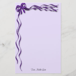 Purple Ribbons and Bows Borders Stationery