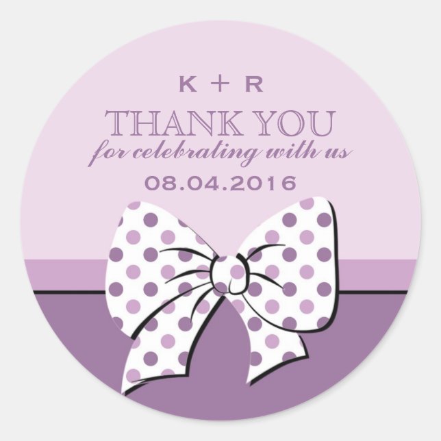 Purple Ribbons and Bows Polka Dots Wedding Sticker (Front)