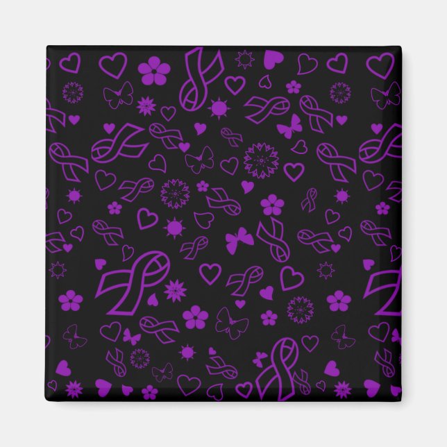 Purple Ribbons Multi...Fibro Magnet (Front)