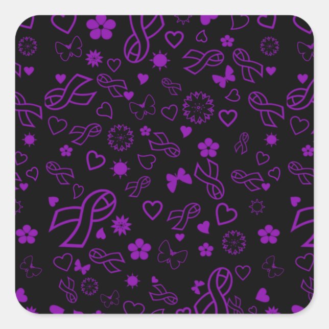 Purple Ribbons Multi...Fibro Square Sticker (Front)