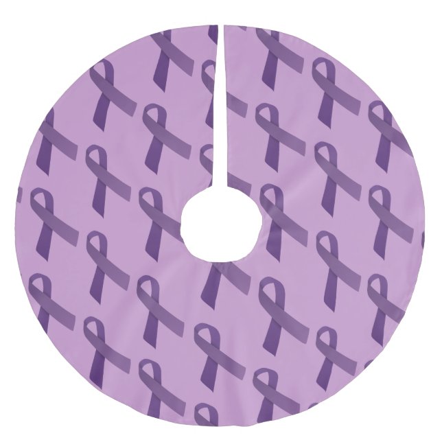 Purple Ribbons Tiled  Pattern Brushed Polyester Tree Skirt (Front)
