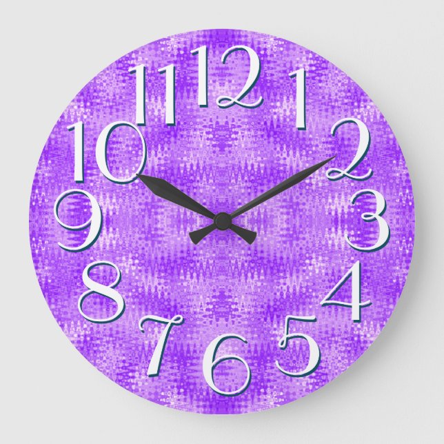 Purple Ripple Pattern Elegant Oversize Numbers Large Clock (Front)