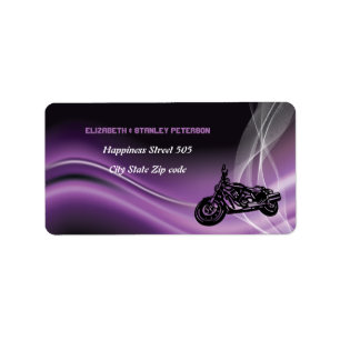 Purple road biker wedding address label