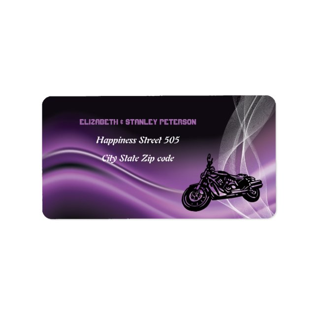 Purple road biker wedding address label (Front)