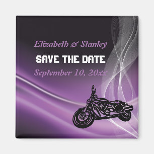Purple road biker wedding Save the Date magnet