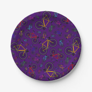 Purple road bikes paper plate