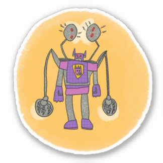 Purple Robot Comic Book Style Sticker