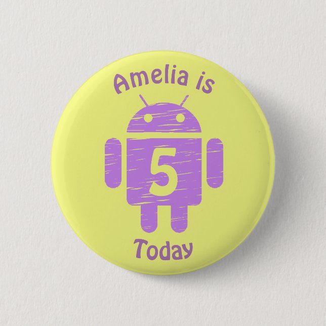 Purple Robot Kids Custom Age Birthday 6 Cm Round Badge (Front)