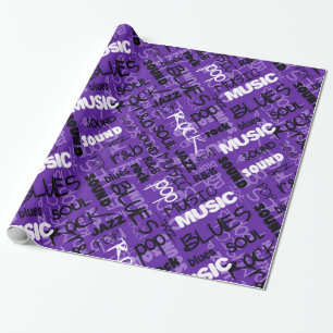 Purple Rock Pop R & B Music Text Wrapping Paper