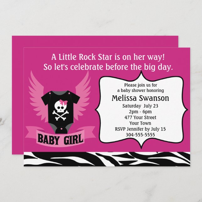Purple Rock Star Skull Baby Shower Invitation (Front/Back)