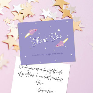 Purple Rockets and Stars Pale Purple Thank You Card