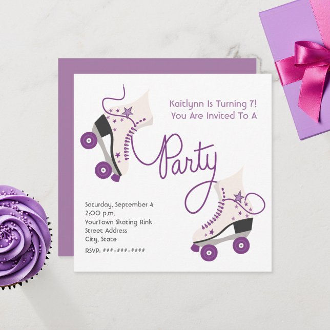 Purple Roller Disco Skate Party Invitation (Creator Uploaded)