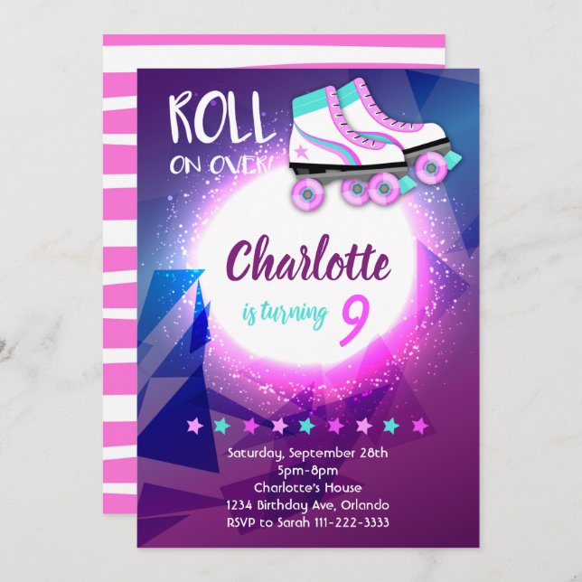 Purple Roller Skate Birthday Invite (Front/Back)