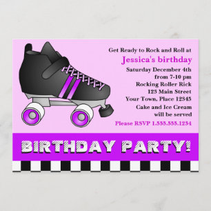 Purple Roller Skate Birthday Party Invitation