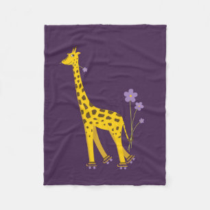 Purple Roller Skating Funny Cartoon Giraffe Fleece Blanket