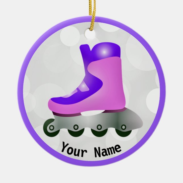 Purple Rollerblade Skate Design Ceramic Ornament (Front)