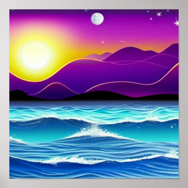 Purple Rolling Hills by the Ocean Poster (Front)