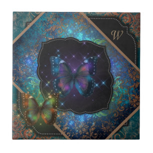 Purple Romantic Butterflies Fantasia Ceramic Tile
