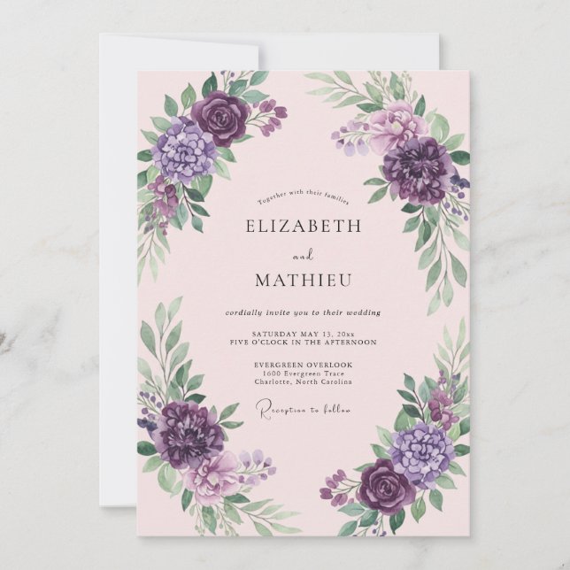 Purple Romantic Spring Wedding Invitation (Front)