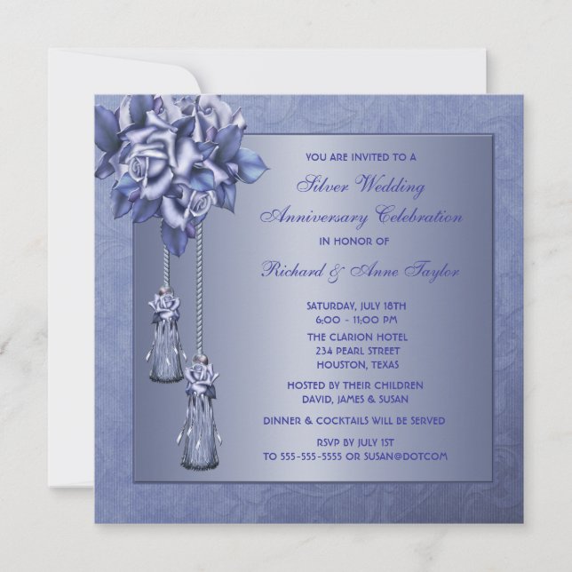 Purple Rose 25th Wedding Anniversary Party Invitation (Front)