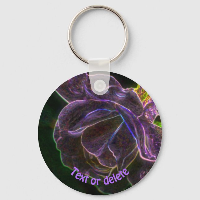 Purple Rose Abstract Art Flower Personalised Key Ring (Front)