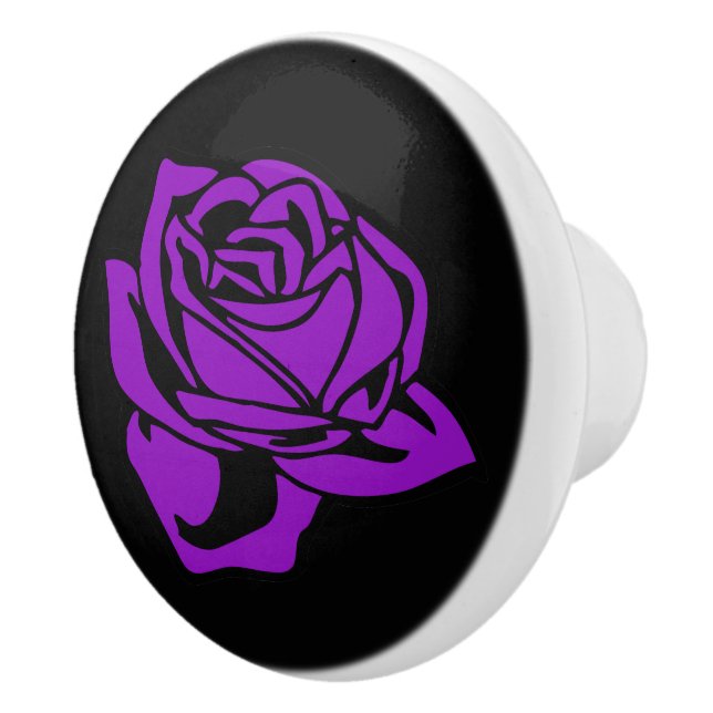 Purple Rose and Black Ceramic Knob (Right)