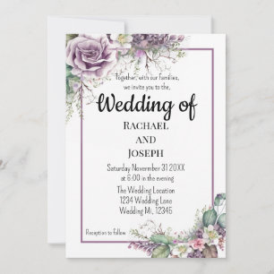 Purple Rose and Eucalyptamint Wedding Invitation