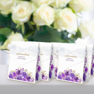 Purple Rose and Gold Leaf Personalized Floral Favour Box