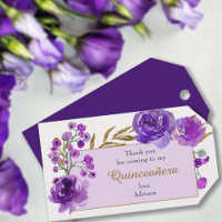 Purple Rose and Gold Leaf Quinceanera Thank You