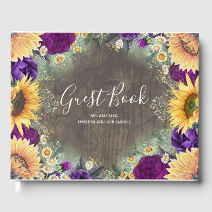 Purple Rose and Sunflower Rustic Fall Wedding Guest Book