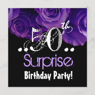 Purple Rose Bouquet 50th Surprise Birthday Party Invitation