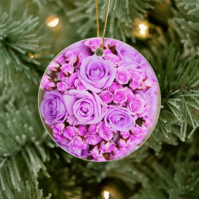 Purple Rose Bouquet Flower Ceramic Ornament (Tree)