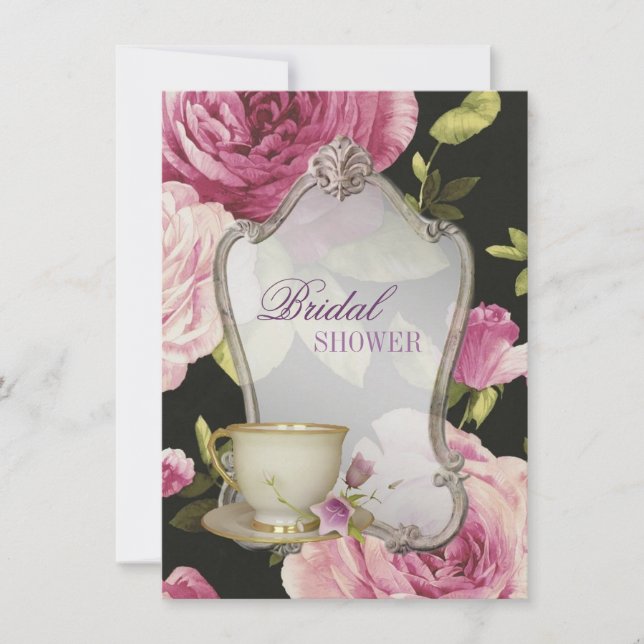 purple rose Bridal Shower Tea Party Invitation (Front)