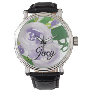 Purple Rose Buds Script Name Mothers Day Watch