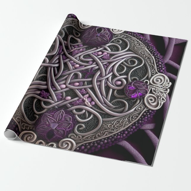Purple Rose Celtic Knot Wrapping Paper (Unrolled)