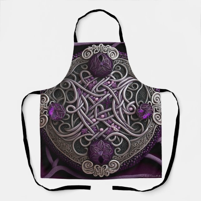 Purple Rose Celtic Knot Wrapping Paper Apron (Front)