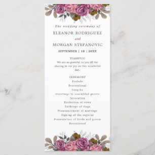 Purple rose coral pink floral wedding ceremony program