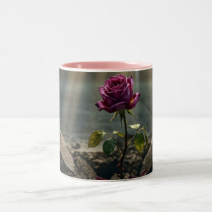 Purple rose defying odds - Strength and grace Two-Tone Coffee Mug