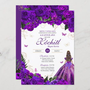 Purple Rose Elegant Floral & Butterfly Quinceañera Invitation